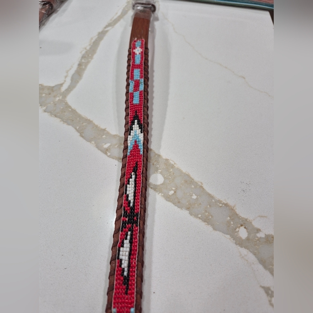 Kids 28" Beaded Full Grain Leather Belt.